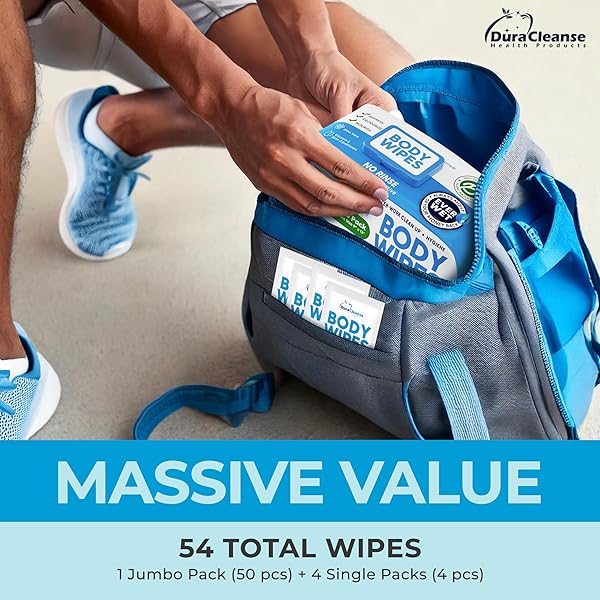 XL BODY WIPES FOR ADULTS BATHING NO RINSE – 50 CT. + 4 TRAVEL SHOWER WIPES – 9″X12″ THICK CLEANSING BATH WASH WIPES FOR ELDERLY INCONTINENCE – DISPOSABLE WASHCLOTHS, CAMPING ESSENTIALS FOR WOMEN & MEN