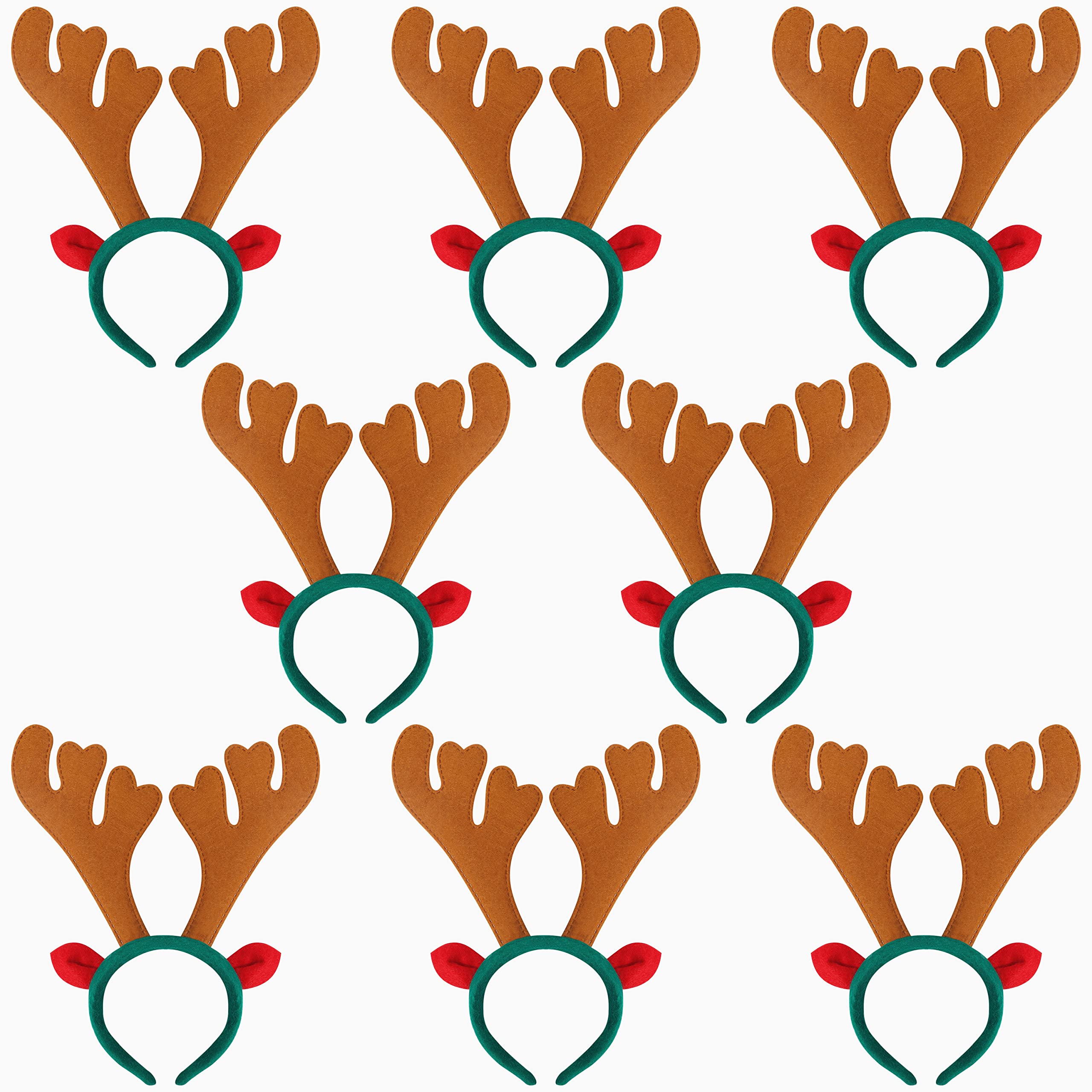 BELLE VOUS 8 Pack Christmas Reindeer Antlers Headband - 10.5cm / 4.13 Inches Width for Adults - Christmas Headwear Accessories for Festive Xmas Costume Parties, Holiday Favours & Photo Booth Props