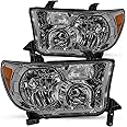 JSBOYAT Headlight Assembly Replacement for 2007 2008 2009 2010 2011 2012 2013 Toyota Tundra / 2008-2017 Sequoia Amber Reflector with Smoke Lens, w/o Headlight Leveling Adjuster