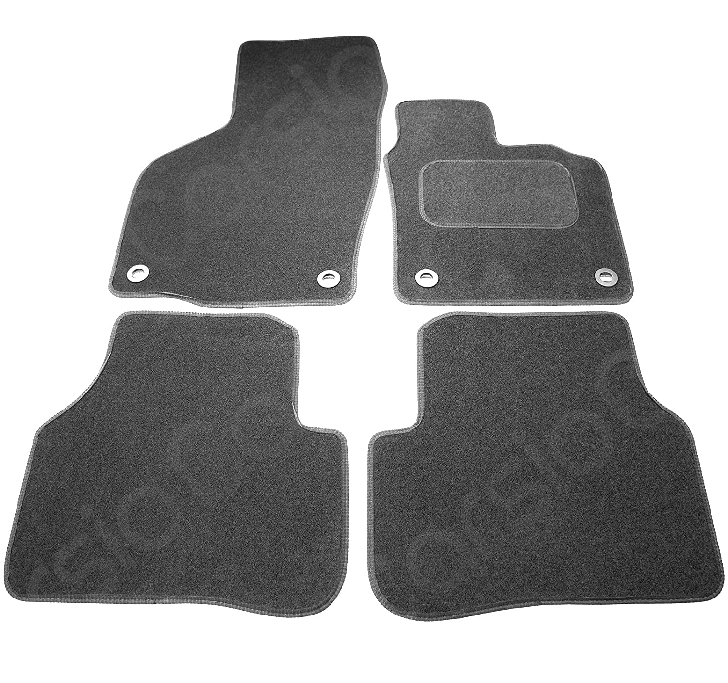Carsio Carpet Car Mats For VW Passat 2005 2010 (Saloon Only) 4 Piece Set with 4 Oval Clips Tailored Fit Floor Mat Complete Accessory Black Custom Fitted - All Weather, Anti-Slip Backing & Black Trim