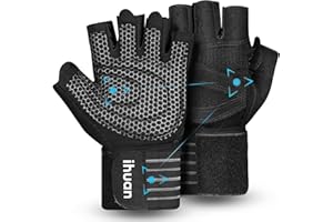 ihuan Ventilated Weight Lifting Gym Workout Gloves with Wrist Wrap Support for Men & Women, Full Palm Protection, for Weightl