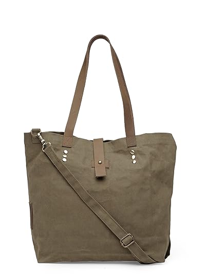 The House of Tara Womens Khaki Canvas Shoulder Bag