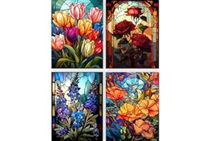 GemZono 4 Pack Diamond Painting Kits for Adults,Diamond Painting Kits,5D Flower Rose Diamond Art Kits for Adults Beginner Gem Art Full Drill Diamond Dots Tulip Art for Adults Home Wall Decor 12x16inch
