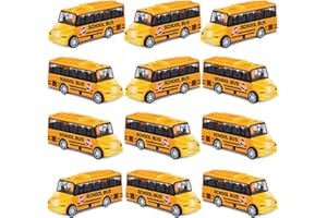 RoundFunny 12 Pcs Mini Yellow School Bus Toys for Toddlers Back to School 3.7 in Small Bus Toy for Preschool Kindergarten Kids Birthday Gift 3 4 5 Year Old and up Girls Boys
