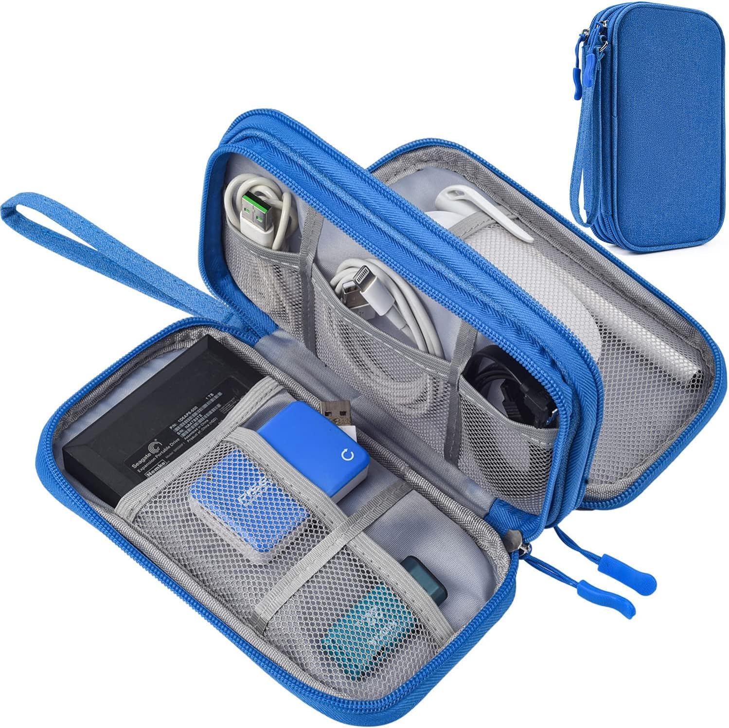 Photo 1 of CAOODKDK Electronics Accessories Organizer Pouch, Electronic Organizer Travel Case Cable Organizer for Cable, Charger, SD Card, Business Travel Gadget Bag (Blue)
