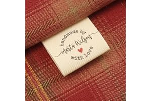 Handmade with Love Sewing Labels, Personalized Text/Logo Sew Tags, 100% Cotton, Fabric Labels for Handmade Items and Apparel(