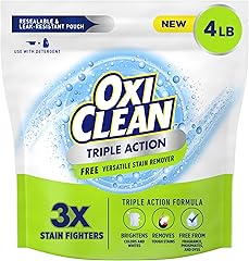 OxiClean Triple Action Free Versatile Stain Remover Powder, Use with Detergent, No Fragrance, No Dyes, No Phosphates, No Chlo