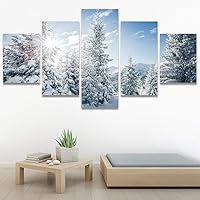 SIGNWIN 5 Panel Canvas Wall Art Modern Art Forest Multicolor Photography Relax/Calm Romantics Scenic for Home Decorations Ready to Hang - 60