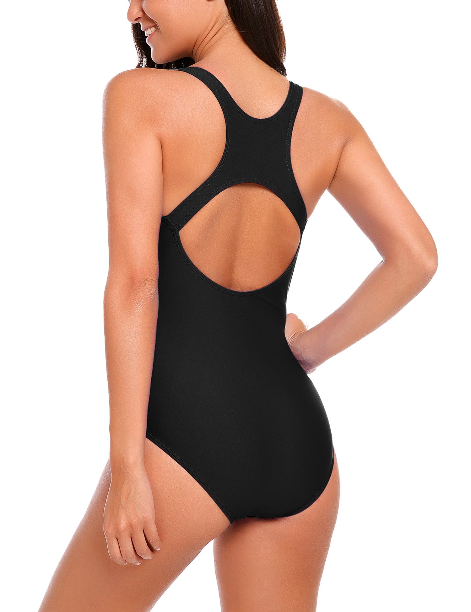 Ekouaer Swimsuits Women\'s Solid Hollow Back Swimwear 1 Piece Bathing Suits (Black, Medium)