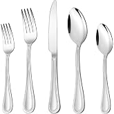 30-Piece Silverware Set, HaWare Stainless Steel Flatware Service for 6, Pearled Edge Tableware Cutlery Include Knife/Fork/Spoon, Beading Eating Utensil for Home, Mirror Polished, Dishwasher Safe