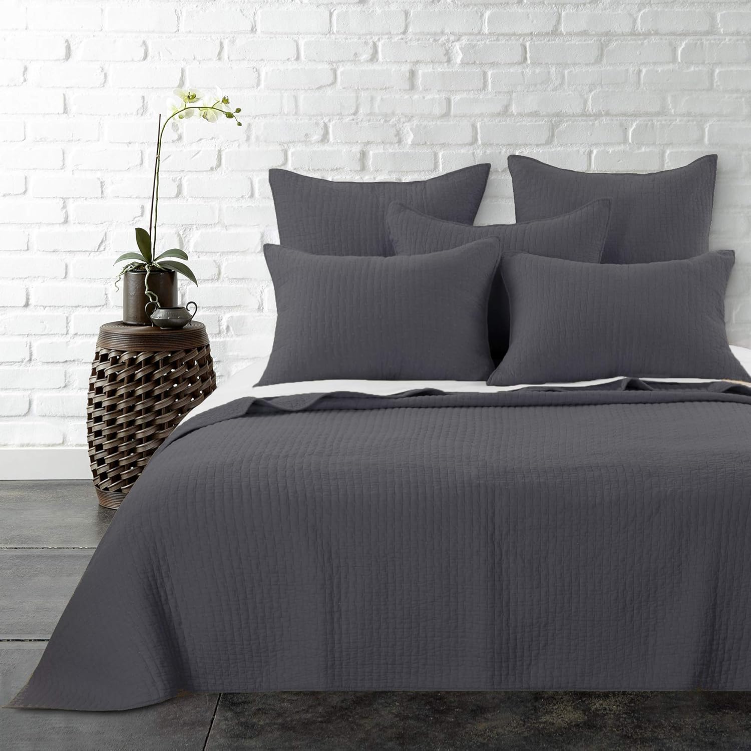 Amazon.com: Levtex Cross Stitch Charcoal King Quilt Set: Home & Kitchen