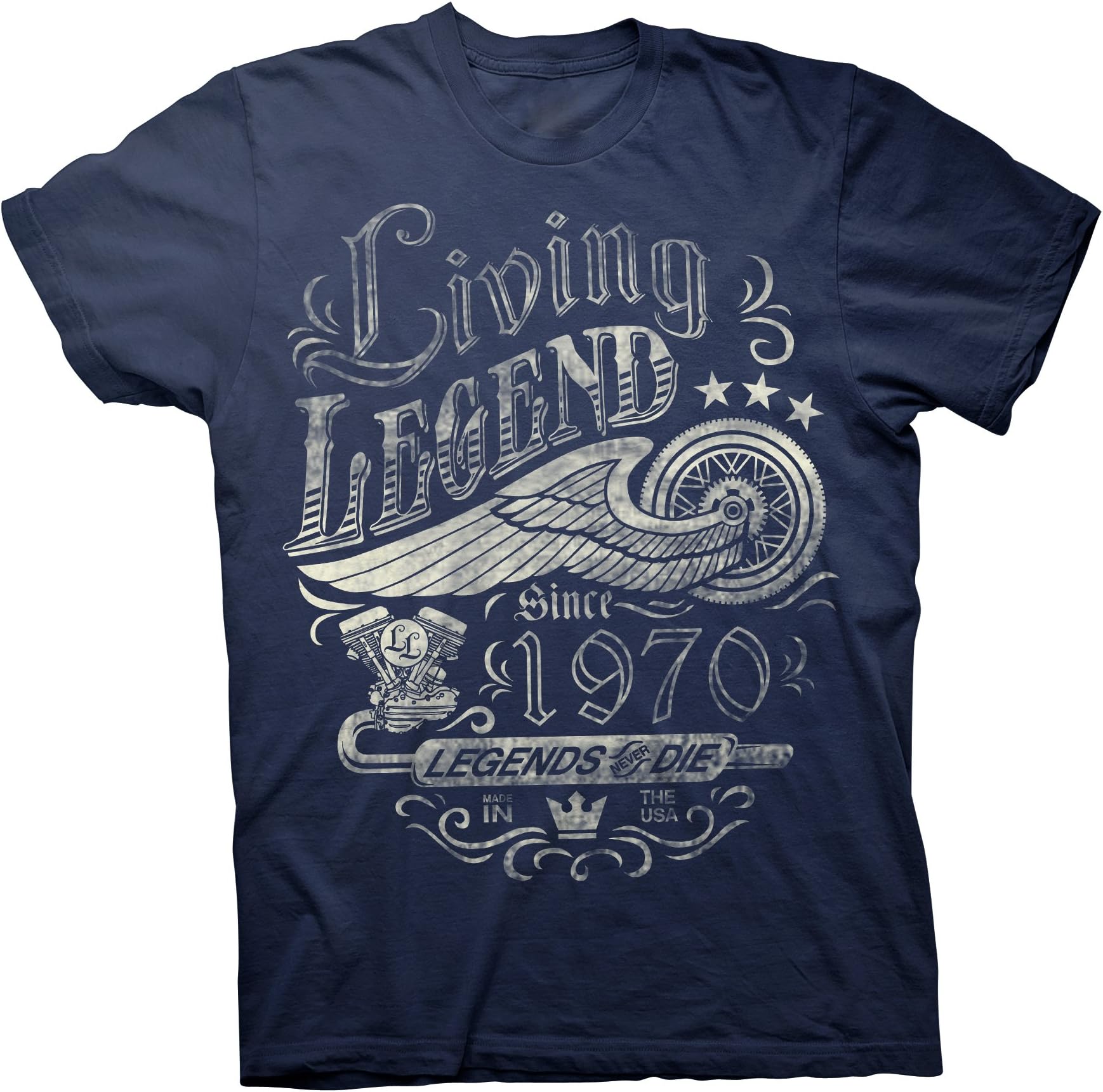 ShirtInvadersLiving Legend 1975 T-Shirt 50th Birthday Gift for Men Vintage Biker Style Distressed Design