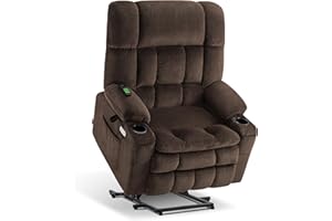 MCombo Oversized Power Lift Recliner Chair for Elderly, Dual Motor Lift Chair with Heat and Massage, Lay Flat Lift Chair for Big and Tall, Cup Holders, Fabric R7891 (Oversize, Mocha)