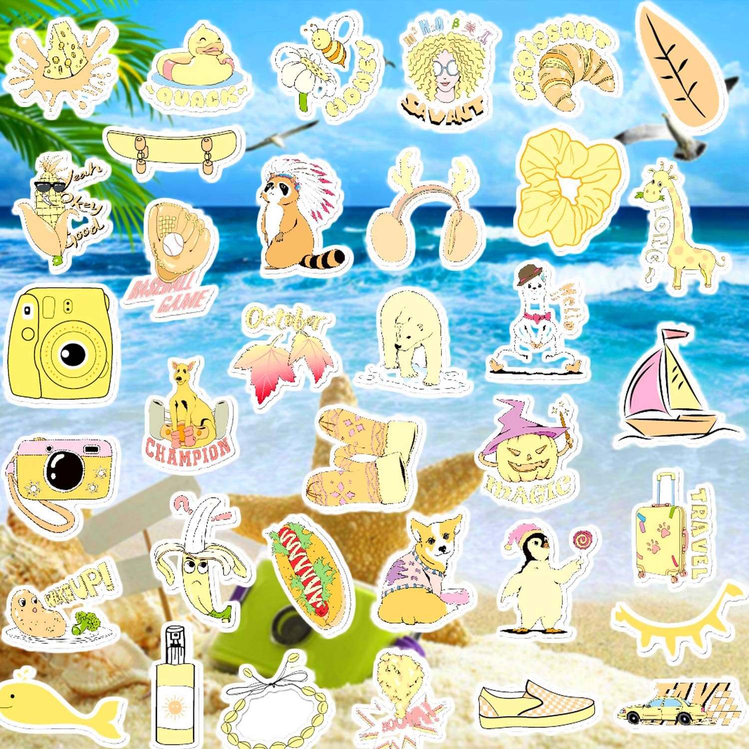 yellow hydroflask with stickers