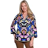 Split Neck Print Top with Three Quarters Sleeves, Multi, L