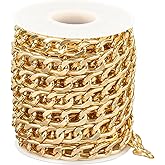 Jabogrii 16.4 Feet Gold Plated Aluminum Jewelry Making Chains Curb Cuban DIY Chain Bulk for Jewelry Making