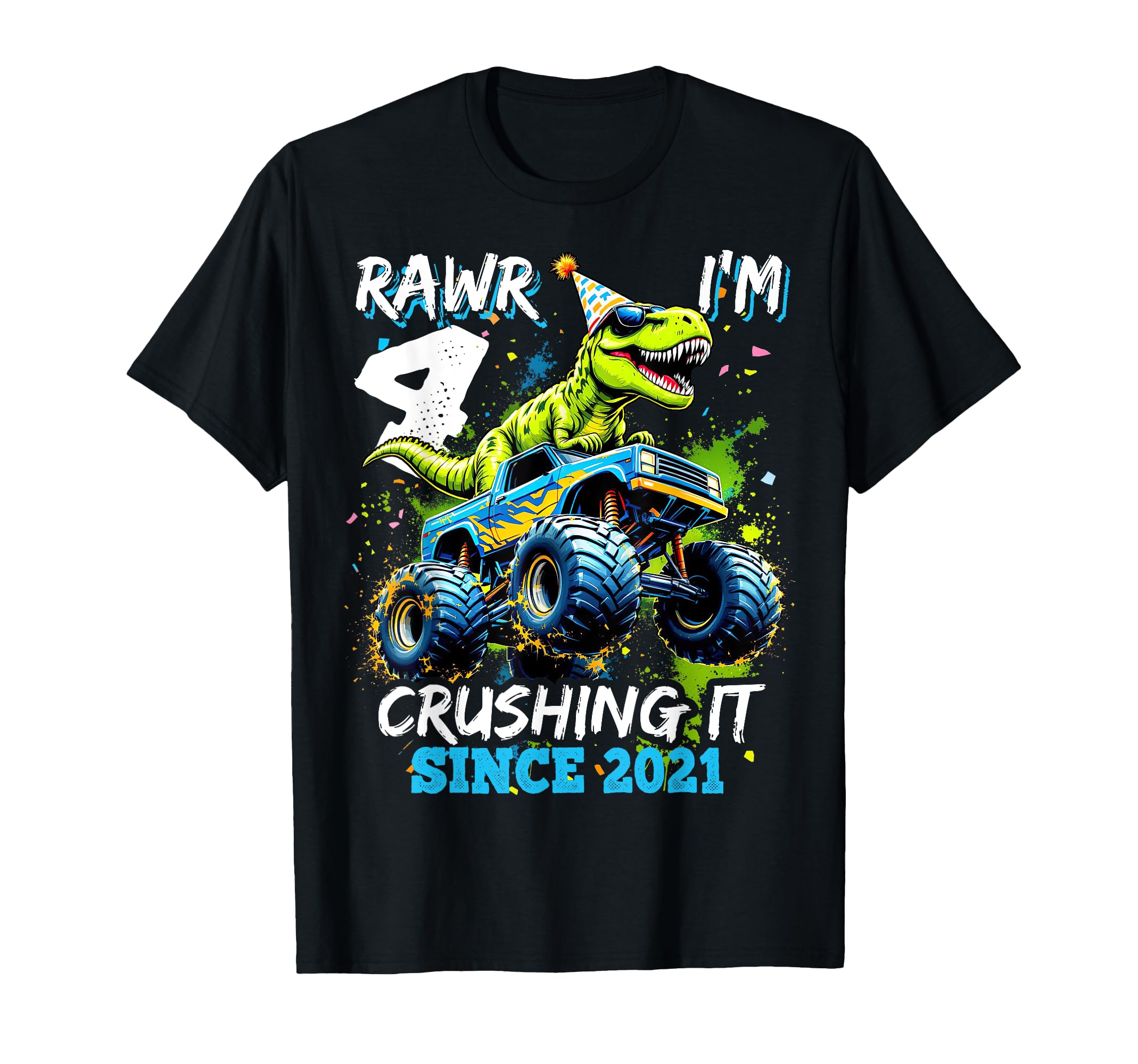 Photo 1 of 4th Birthday Monster Truck Dinosaur Party Boys Rawr I'm 4 T-Shirt