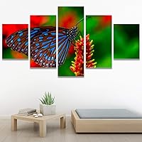 SIGNWIN 5 Panel Canvas Wall Art Modern Art Bee Butterfly Colorful Contemporary Insects Multicolor Photography for Home Decorations Ready to Hang - 60
