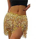 MUNAFIE Sequin Tassel Hip Scarf Sequin Tassel Skirts Rave Fringe Hip Scarf for Festival Belly Dance Skirt