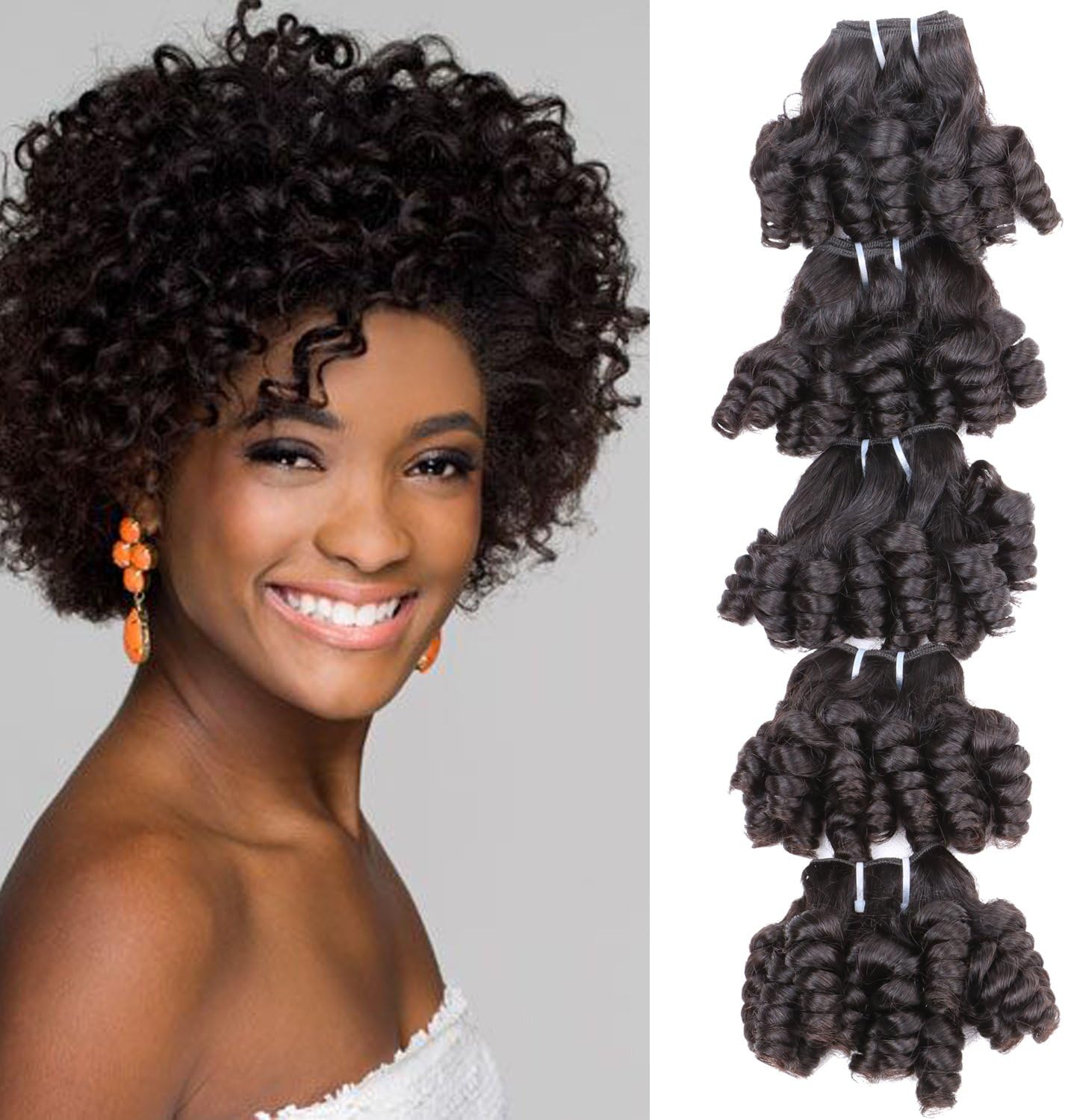 Best Qualtiy 10A Funmi Cruly Human Hair Weave 5 In One Brazilian Unprocessed Virgin Remy Curly Hair Afro Curls Hair Bundles Natural Color Hair Weft 250Gram/lot (12" 14", Funmi Curly)