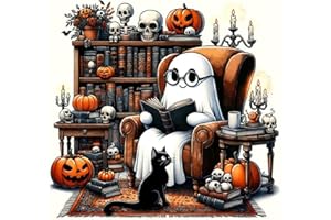 LWZAYS Ghost Stamped Cross Stitch Kits for Beginner, Halloween Needlepoint Cross Stitch Kits for Adults, 11 CT Patterns Dimensions Counted Cross Stitch Arts Craft Kits 14x14in (Without Frame)