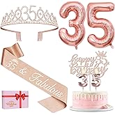 35th Birthday Decorations for Women, Including 35th Birthday Sash and Tiara, Cake Topper and Candles, Number Balloons, 35 Year Old Gifts for Women