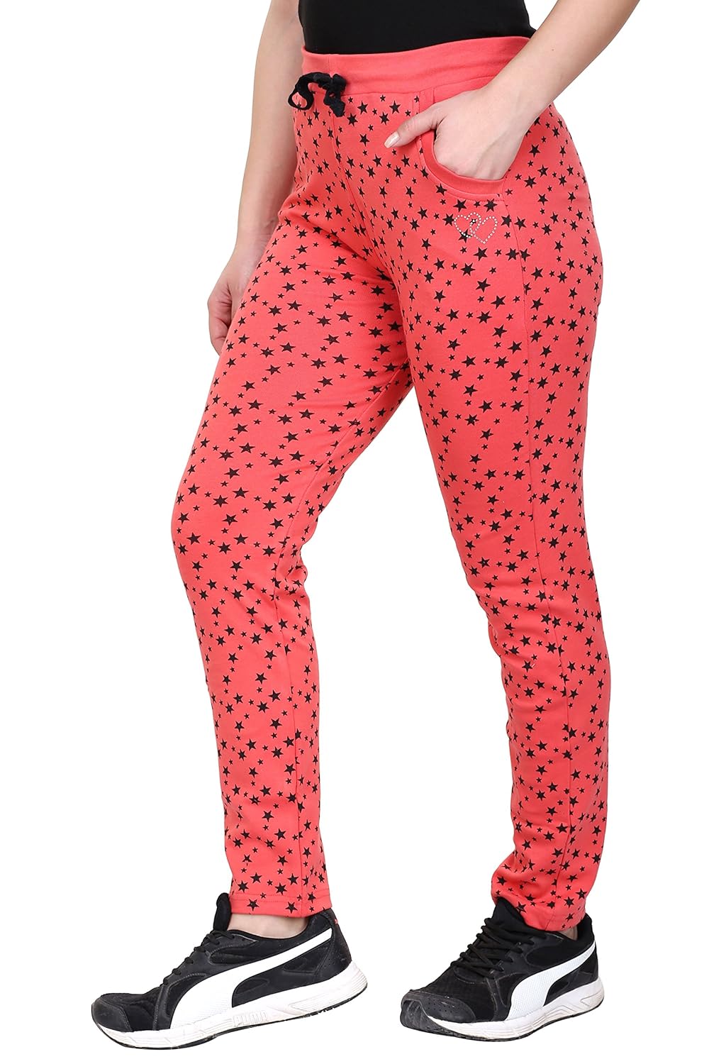 trinity women star printed cotton track pant lower gym wear yoga wear