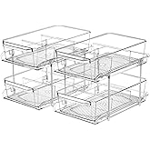 2 Set, 2 Tier Clear Organizer with Dividers for Cabinet, Shlef, Counter - MultiUse Slide-Out Storage Container - Kitchen, Pantry, Medicine Cupboard Bins, Bathroom, Vanity Makeup, Under Sink Organizing
