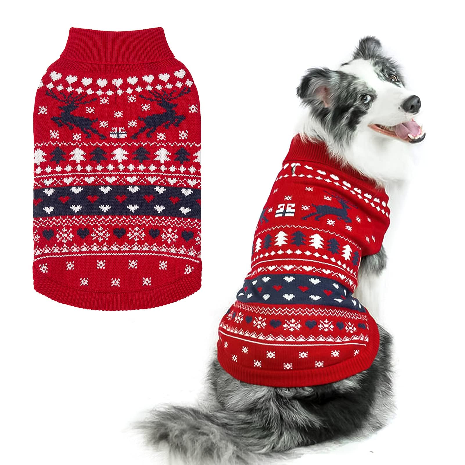 PUPTECK Christmas Dog Jumpers - Soft Warm Outfit Dog Sweaters Cold Weather Knitted Clothes for Small Medium Large Dogs Winter Wearing Costume