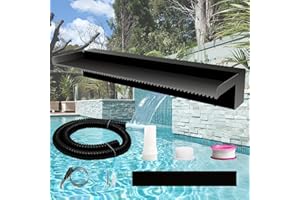 Weejian Pool Fountain Stainless Steel Pond Waterfall Spillway Kits for Indoor/Outdoor Decorative, 24 Inches Black Pool Water Feature for Garden Patio, Backyard Koi Pond Decor(No LED Light)