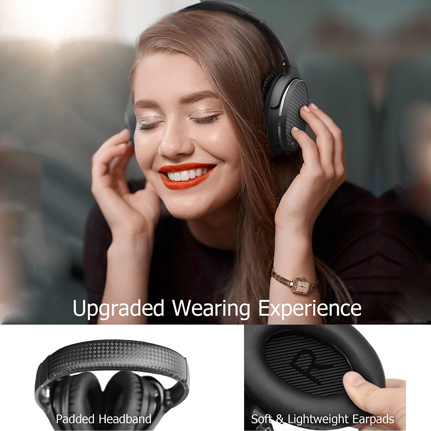 Active Noise Cancelling Headphones,Barsone Hi-Fi Bluetooth Wireless Super Bass Headphones Over Ear, Bluetooth Noise Canceling Headsets,USB Rechargeable Handsfree headphone with Mic