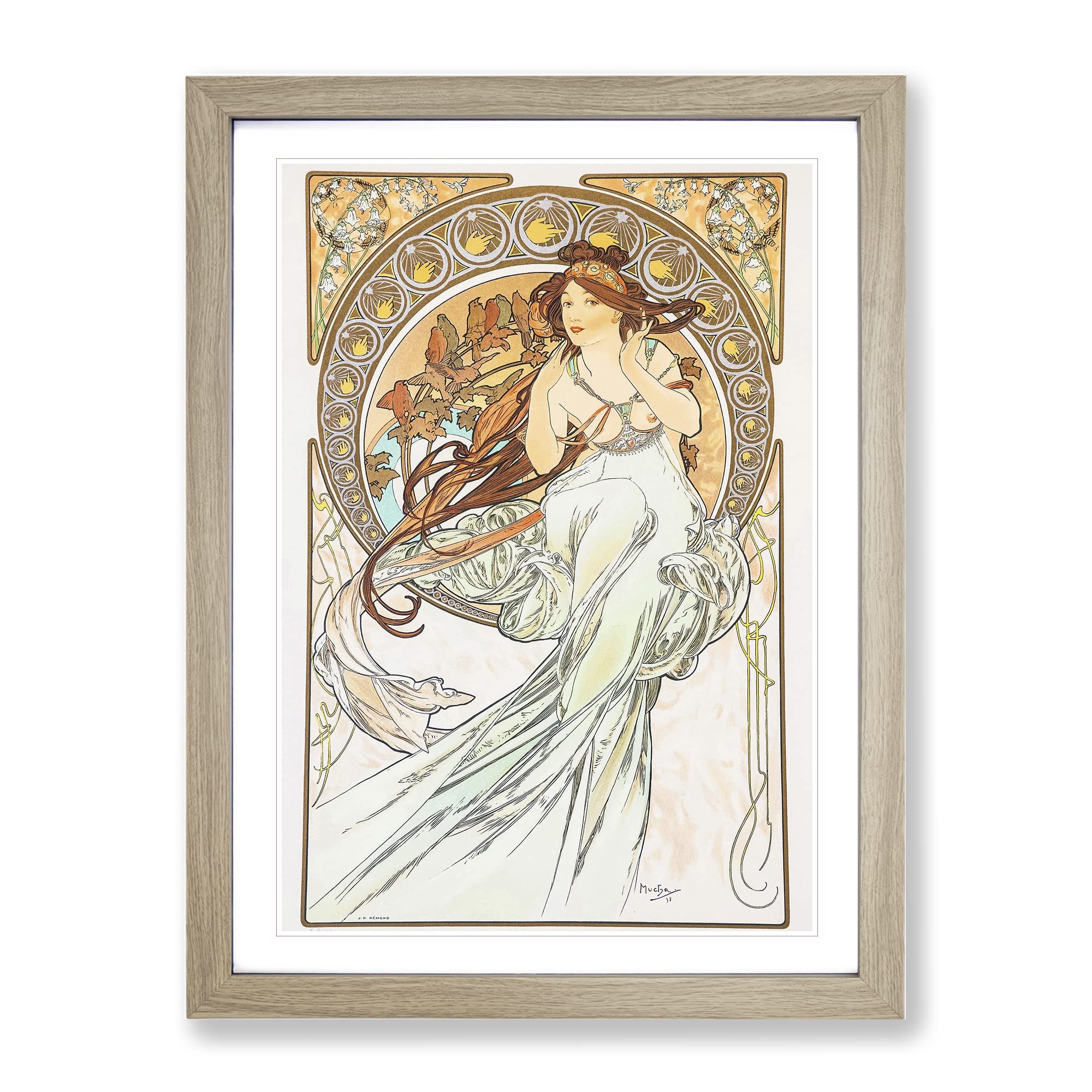 The Music Vol.2 By Alphonse Mucha Classic Painting Framed Wall Art Print, Ready to Hang Picture for Living Room Bedroom Home Office Décor, Oak A3 (34 x 46 cm)