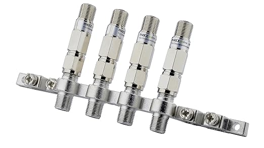 1x SAT, BK, DVBT Masseblock 4-FACH Erdung, Erdungsblock + 4x Überspannungsschutz