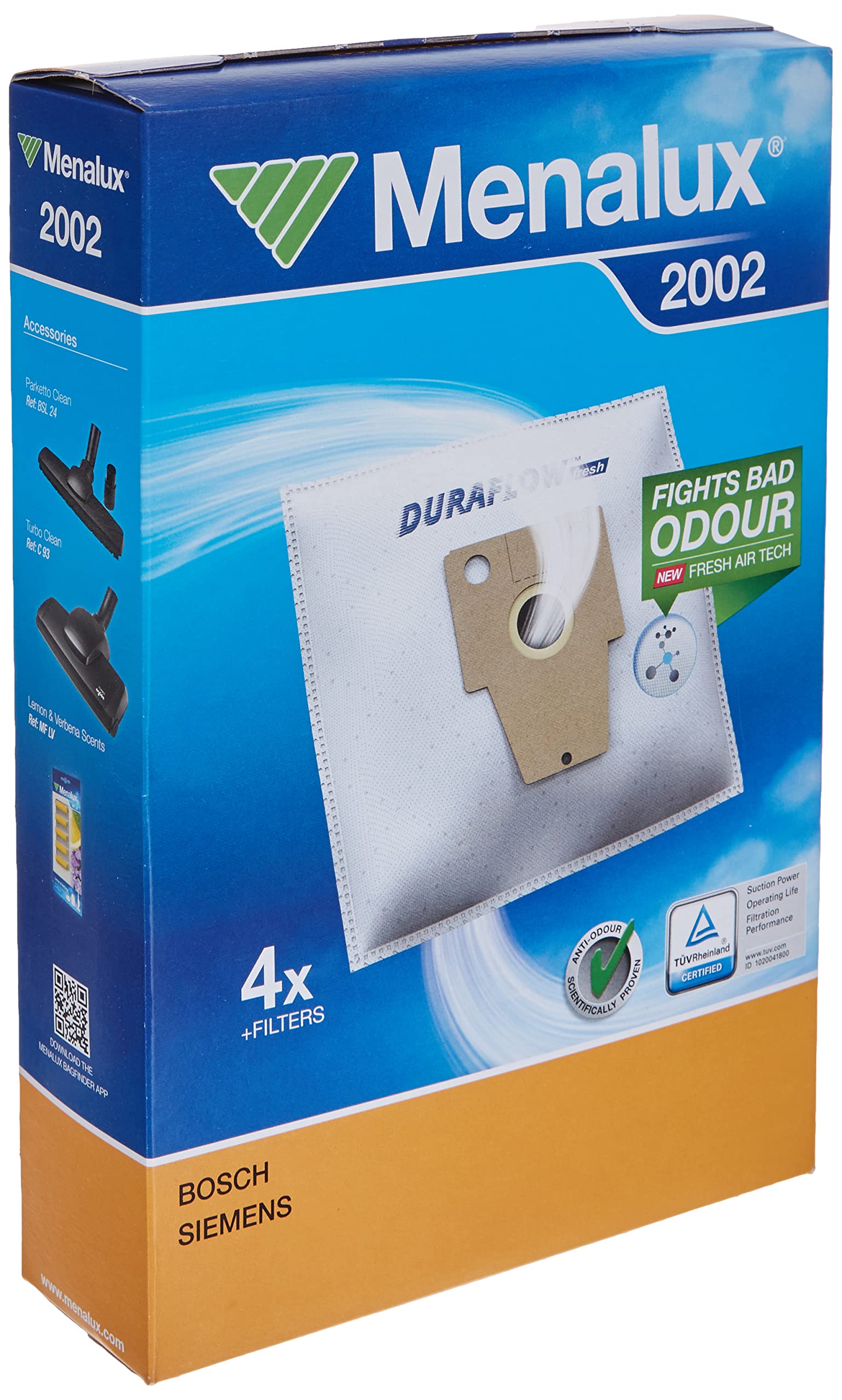 Menalux 2002 Pack of 5 Synthetic Dustbags and 1 Micro Filter and 1 Motor Filter