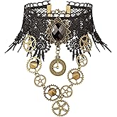 Sacina Gothic Black Steampunk Teardrop Lace Choker, Gothic Vintage Necklace, Goth Jewelry, Halloween Christmas Jewelry Gift for Women