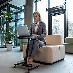 SHW Mobile Height Adjustable Laptop Rolling Cart