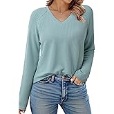 Dokotoo Spring Tops for Women 2026 Long Sleeve Ribbed Knit Teacher Shirts Fashion Clothing Women Blouses V Neck T Shirts