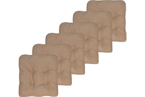 Sweet Home Collection Chair Cushion Crushed Memory Foam Pads Premium Slip Non Skid Microdot Rubber Back Tufted 16" x 16" x 3.25" Thick Seat Cover, 6 Pack, Taupe