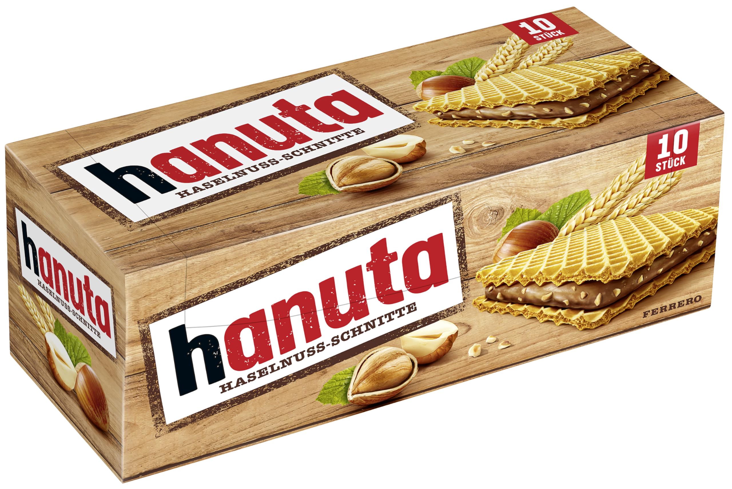 Hanuta Haselnuss-Schnitten – knusprige Waffeln mit zarter Haselnusscreme – Snack für zwischendurch, zum Teilen und Genießen – 1 Großpackung, 10 Stück (220 g)