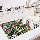 Dish Drying Mat for Multiple Usage. Super Absorbent, Easy clean, Quick dry, Cocina Accesorios for Kitchen Counter or Faucet Sink, Coffee bar, Refrigerator or Air fryer liners, 1 Pack wildflowers