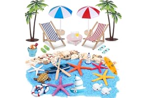 EIKEJI 31 Pcs Beach Miniature Dollhouse Decoration, Umbrella Palm Chair Miniature Toys Garden Dollhouse Outdoor Accessories Beach Decorations Mini Beach Chair for DIY Garden Plant Pool