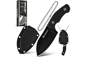 SPITZKANTE 5.5" Neck Knife with Sheath and Necklace P-DA, Small EDC Necklace Knife for Men, 2.8" 5Cr14MoV Stainless Steel Blade Black