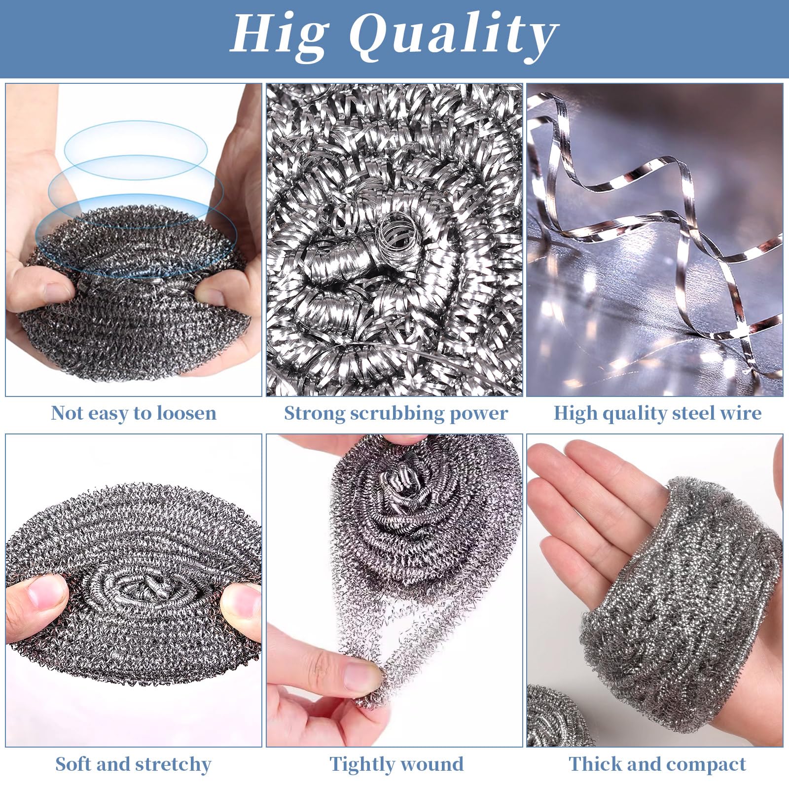 GUEICN Stainless Steel Scrubber Scrubbing Scouring Pad Sponges Clean Pot Pan and Steel Wool for Kitchen Bathroom