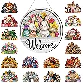Yousoontic 17 Pcs 12 Inch Magnetic Welcome Door Sign Interchangeable Front Door Decor Rustic Easter Seasonal Hanging Sign Valentine's Day Decor for Home Warming Gift(Classic Color,Welcome)