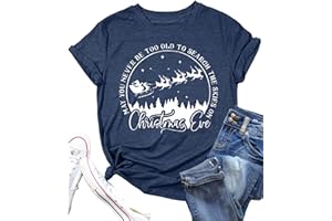 OVAZLY Christmas Reindeer Print Shirts for Women Christmas Eve Cute T Shirts Funny Graphic Tops Casual Blouse