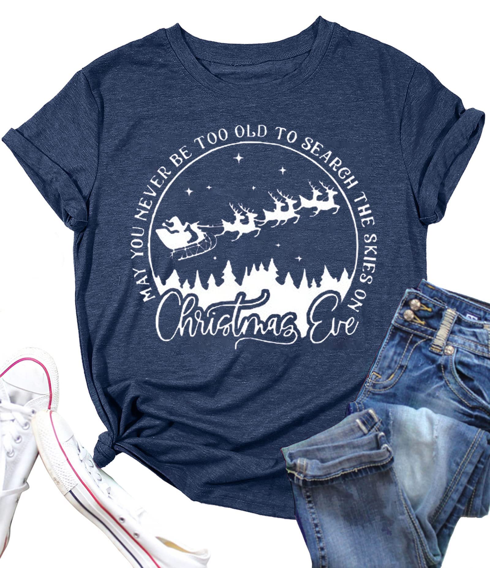Ovazly Christmas Reindeer Print Shirts for Women