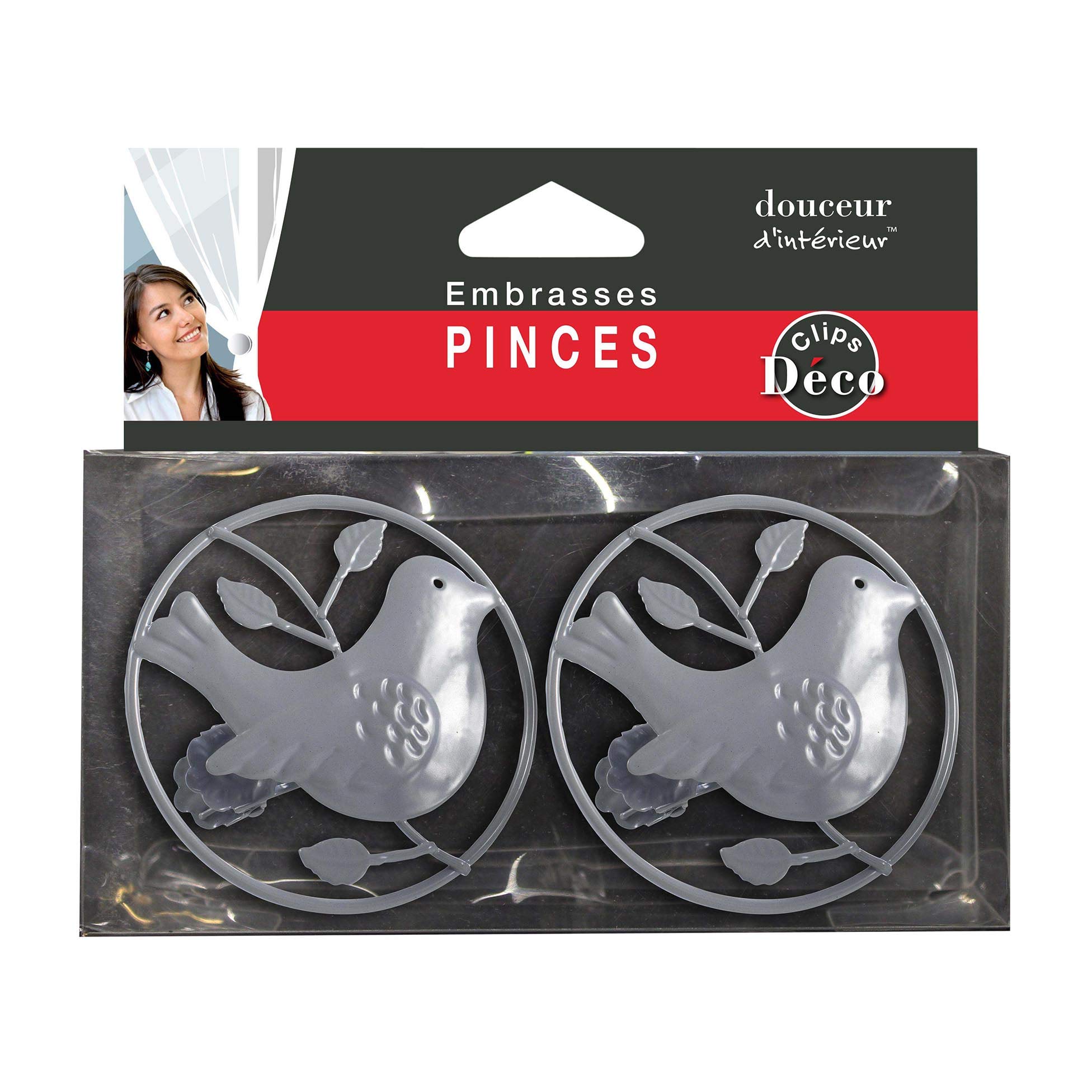 Douceur d'Intérieur, Passero 2 Clip Tiebacks (Diameter 8 cm) Grey Painted Metal