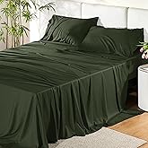 Bedsure Queen Sheet Set, Rayon Derived from Bamboo, Cooling Sheets, Breathable & Soft, Deep Pocket Up to 16 Inches, Hotel Luxury Silky Bedding for Hot Sleepers, Olive Green