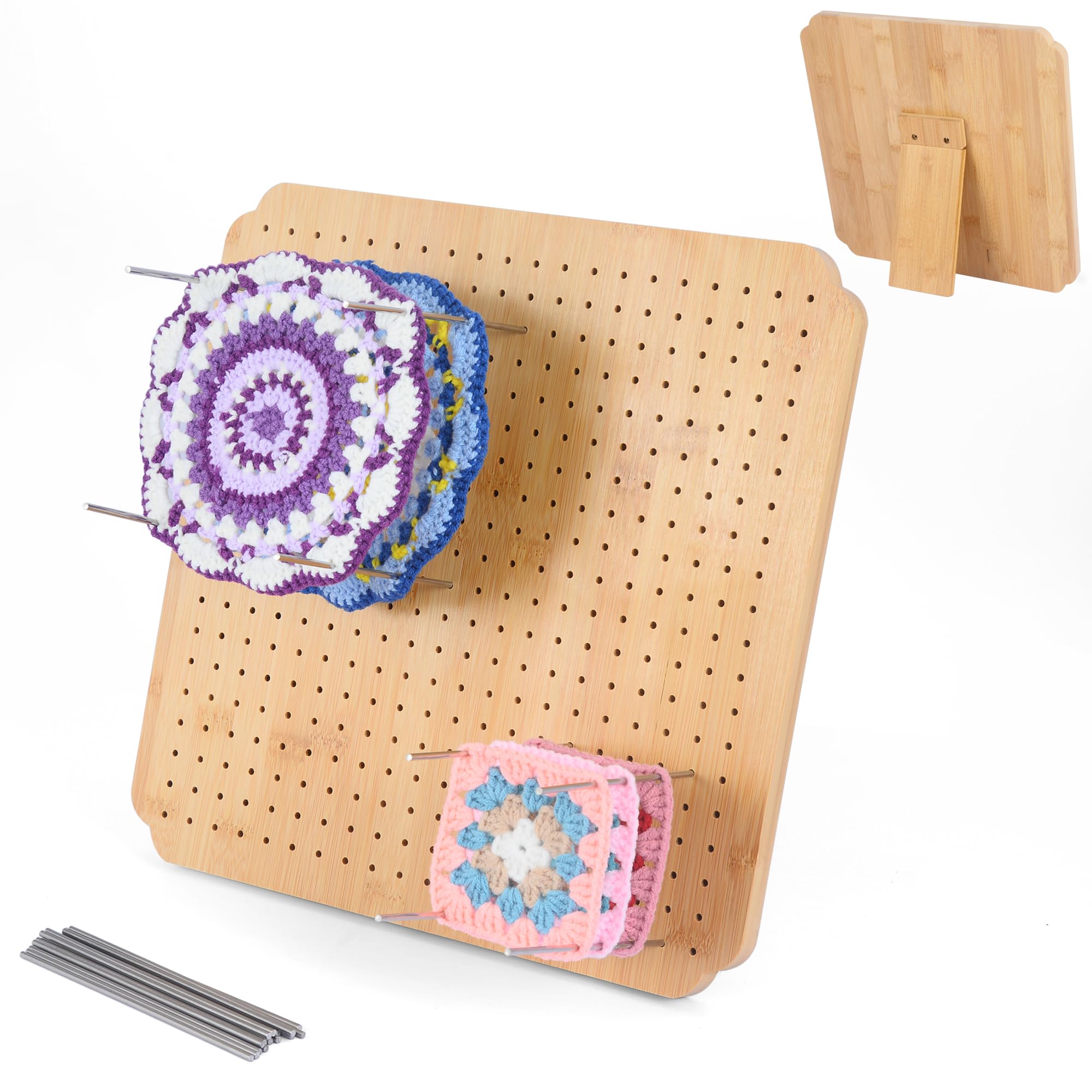 Photo 1 of 13" Crochet Blocking Board with 15 Pegs/Pins,Granny Square Blocking Board,Blocking Boards for Crochet Projects,Wooden Crocheting Accessories Gifts for Crocheters.