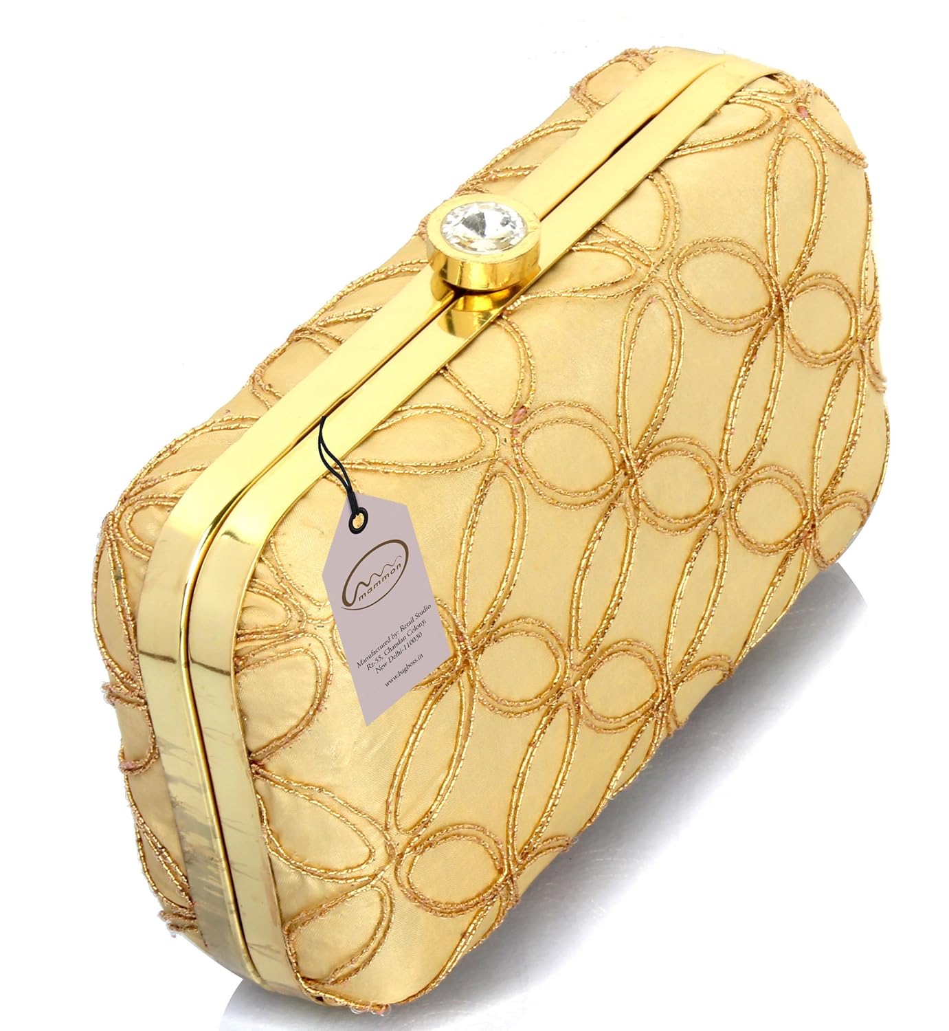 mammon women's bridal clutch with golden sling (bridal-gold-circle)
